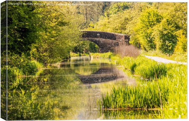 Derbyshire Canal, Erewash lovey walk down the canal with a reflections from the bridge Canvas Print by Holly Burgess