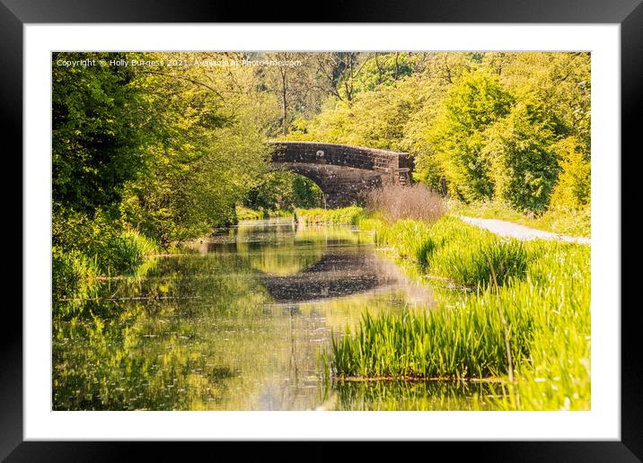 Derbyshire Canal, Erewash lovey walk down the canal with a reflections from the bridge Framed Mounted Print by Holly Burgess