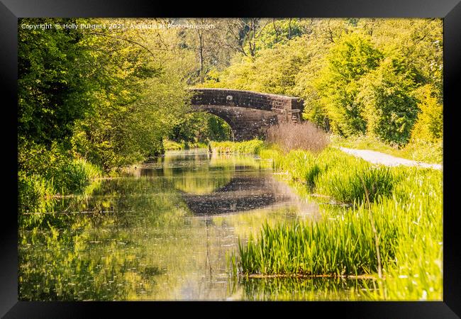 Derbyshire Canal, Erewash lovey walk down the canal with a reflections from the bridge Framed Print by Holly Burgess