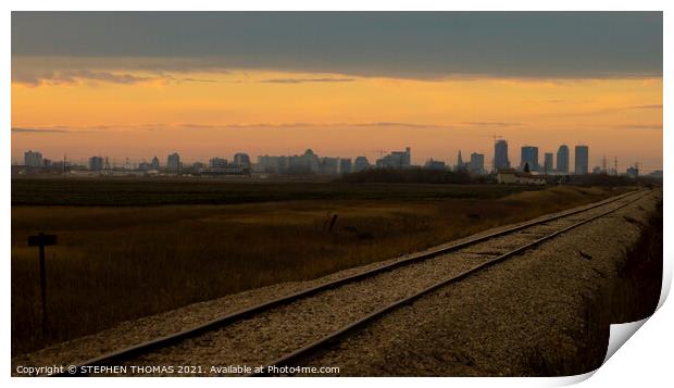 On the Tracks to Winnipeg at Sunset Print by STEPHEN THOMAS