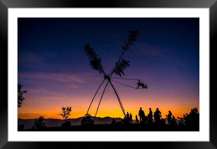 A group of palm trees with a sunset in the background Framed Mounted Print by Ambir Tolang