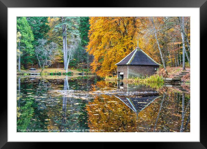Boathouse on Loch Dunmore, autumn colours Framed Mounted Print by Angus McComiskey