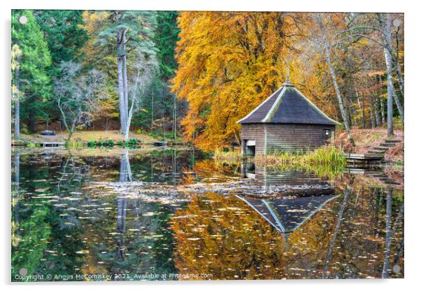 Boathouse on Loch Dunmore, autumn colours Acrylic by Angus McComiskey
