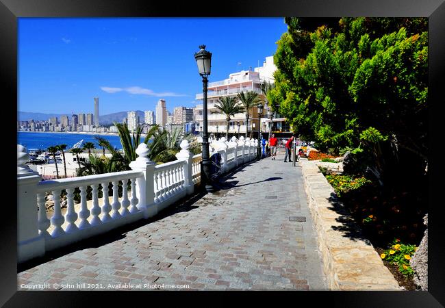 Walkway on the seafront at Benidorm, Spain. Framed Print by john hill