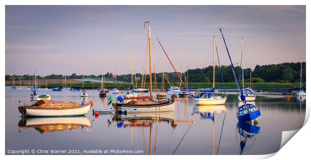 Reflection of boats Woodbridge Suffolk England  Print by Chris Warren