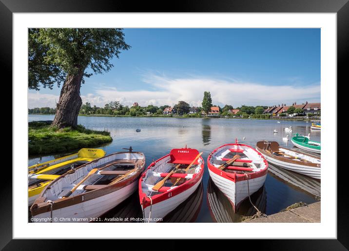 Boats moored at Thorpeness Suffolk  Framed Mounted Print by Chris Warren