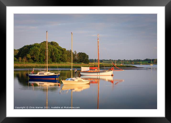 Reflection of boats Woodbridge Suffolk England Framed Mounted Print by Chris Warren