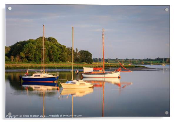 Reflection of boats Woodbridge Suffolk England Acrylic by Chris Warren