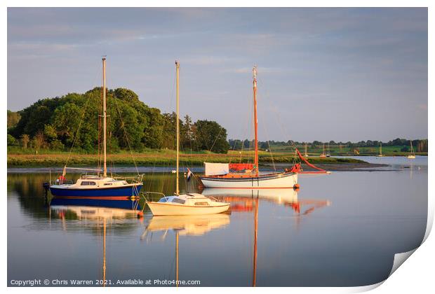 Reflection of boats Woodbridge Suffolk England Print by Chris Warren