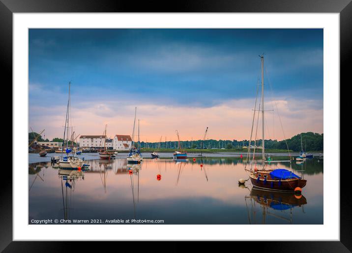 Boat reflections at Woodbridge Suffolk Framed Mounted Print by Chris Warren