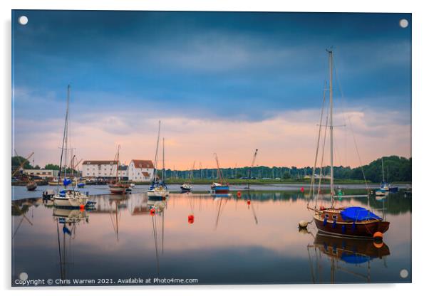Boat reflections at Woodbridge Suffolk Acrylic by Chris Warren