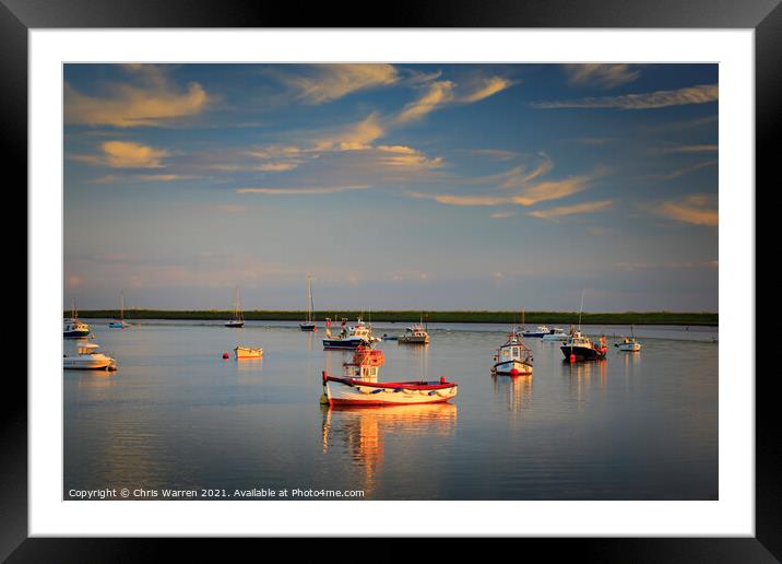 Boat reflections at Orford Suffolk  Framed Mounted Print by Chris Warren