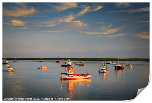 Boat reflections at Orford Suffolk  Print by Chris Warren