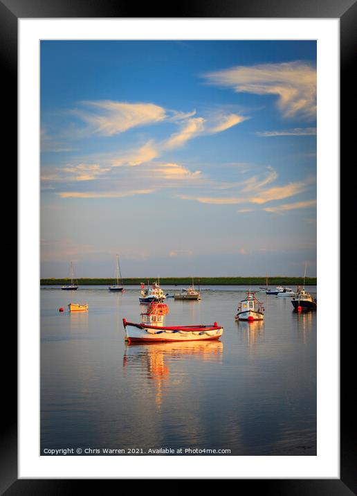 Boat reflections at Orford Suffolk  Framed Mounted Print by Chris Warren
