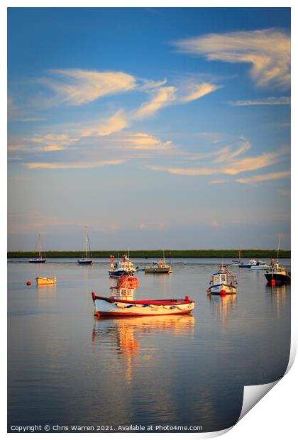 Boat reflections at Orford Suffolk  Print by Chris Warren