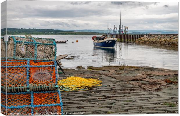 Fishing Boat in Ardrishaig Harbour with lobster pots in the foreground, Argyll and Bute, Scotland Canvas Print by Dave Collins