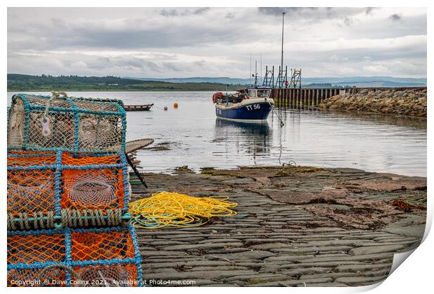 Fishing Boat in Ardrishaig Harbour with lobster pots in the foreground, Argyll and Bute, Scotland Print by Dave Collins