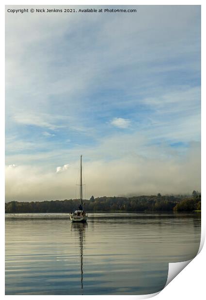 Lone yacht at Waterhead on Lake Windermere Print by Nick Jenkins