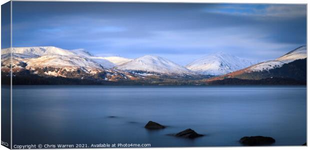 Loch Lomond with The Trossachs behind in winter sn Canvas Print by Chris Warren