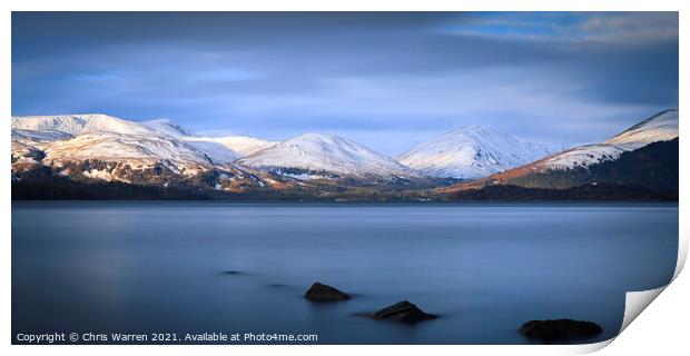 Loch Lomond with The Trossachs behind in winter sn Print by Chris Warren