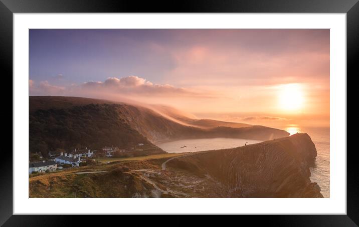 Misty Lulworth Cove sunrise from Stair Hole Framed Mounted Print by Kevin Browne