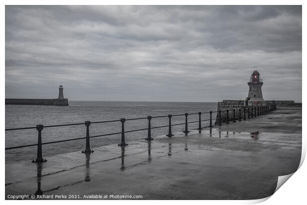 Blustery day -  North and South Shields Print by Richard Perks