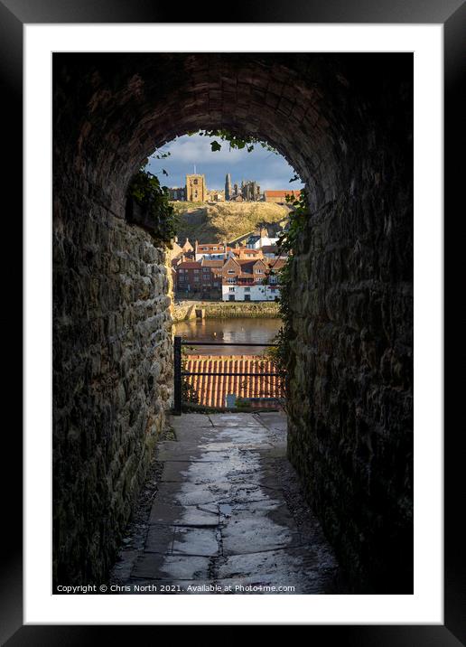 Whitby through the alleyway arch. Framed Mounted Print by Chris North