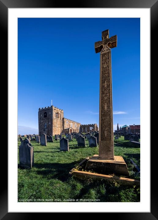 Celtic cross and Saint Hilda's Abbey Whitby. Framed Mounted Print by Chris North
