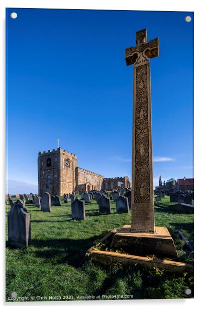 Celtic cross and Saint Hilda's Abbey Whitby. Acrylic by Chris North