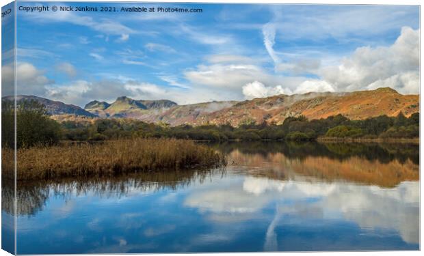 The Langdale Pikes across Elterwater Canvas Print by Nick Jenkins