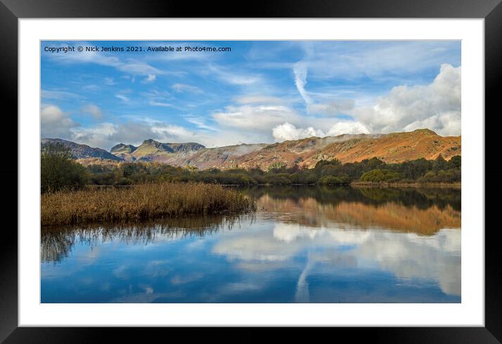The Langdale Pikes across Elterwater Framed Mounted Print by Nick Jenkins