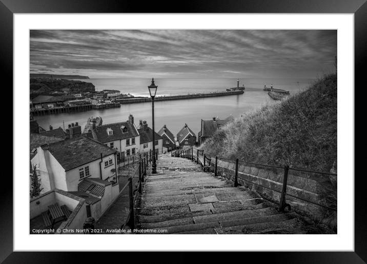 The 199 steps overlooking Whitby Harbour. Framed Mounted Print by Chris North
