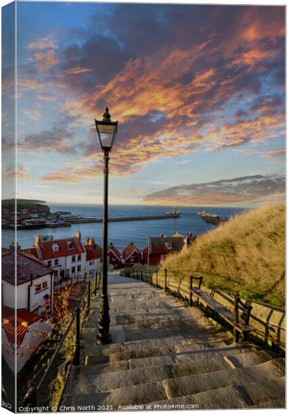 Whitby, the 199 steps at sunset. Canvas Print by Chris North