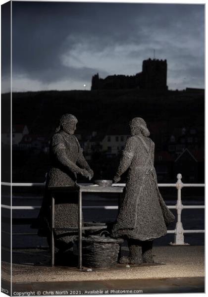 The Whitby Herring girls statue. Canvas Print by Chris North