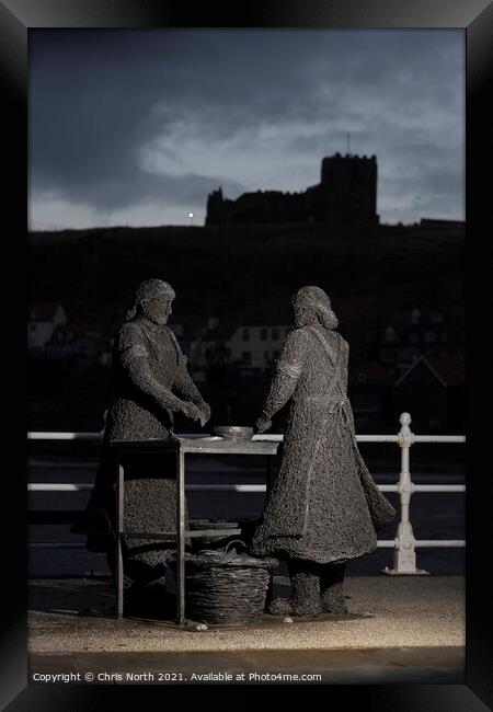 The Whitby Herring girls statue. Framed Print by Chris North
