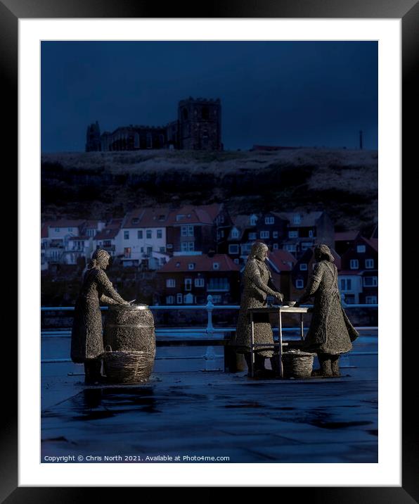 The Whitby Herring girls statue at dusk. Framed Mounted Print by Chris North