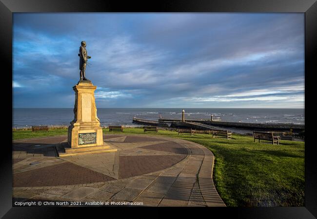 The Captain Cook monument Whitby. Framed Print by Chris North