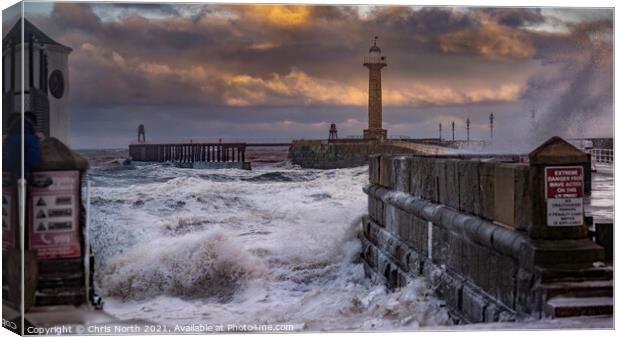 Westerly wind battering the shores of Whitby. Canvas Print by Chris North