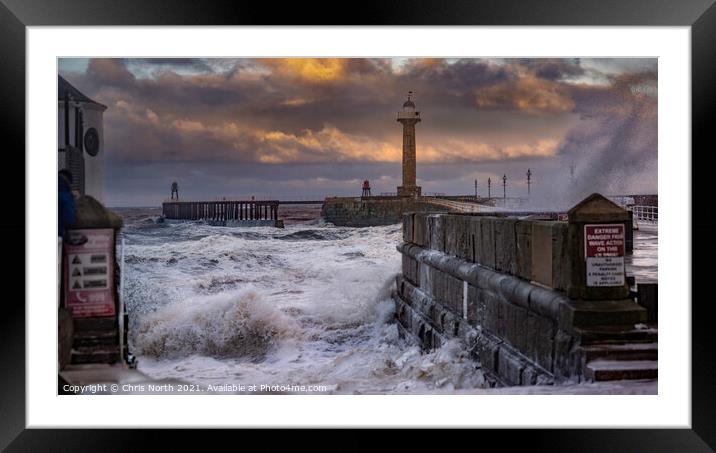  Westerly wind battering the shores of Whitby. Framed Mounted Print by Chris North