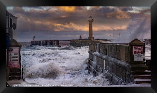  Westerly wind battering the shores of Whitby. Framed Print by Chris North