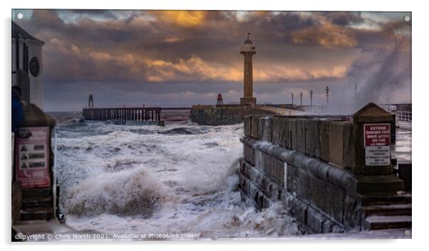  Westerly wind battering the shores of Whitby. Acrylic by Chris North