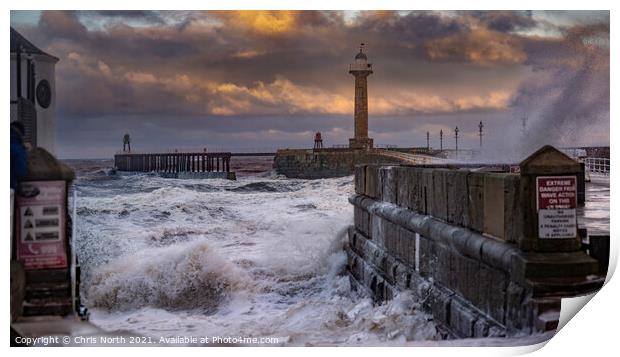  Westerly wind battering the shores of Whitby. Print by Chris North