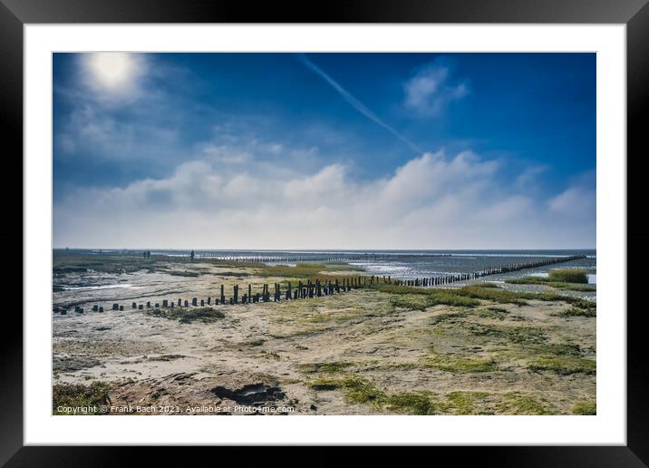 Poles on the beach on Mandoe in the wadden sea, Esbjerg Denmark Framed Mounted Print by Frank Bach