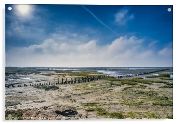 Poles on the beach on Mandoe in the wadden sea, Esbjerg Denmark Acrylic by Frank Bach