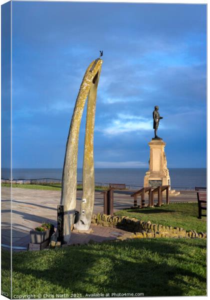 The Captain Cook monument and whalebone arch. Canvas Print by Chris North
