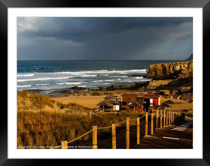 Stormy Sunrise at a Desolate Beach Bar Framed Mounted Print by Dudley Wood