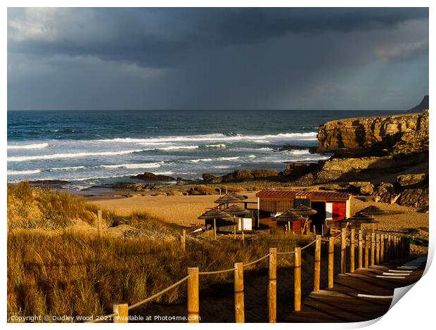 Stormy Sunrise at a Desolate Beach Bar Print by Dudley Wood