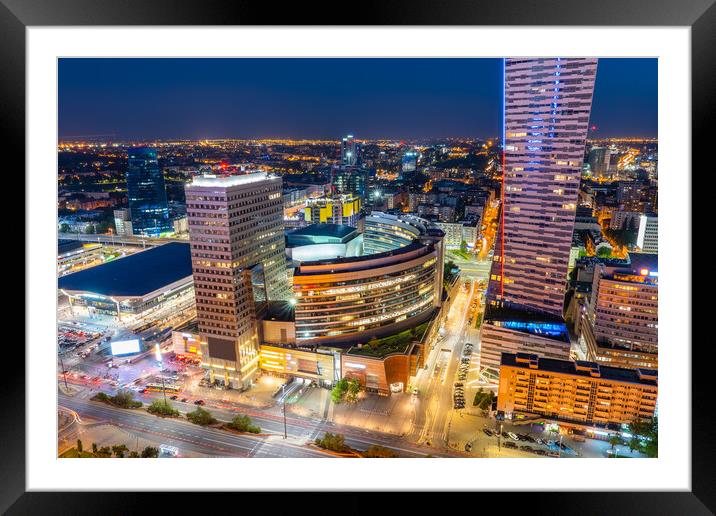 City Of Warsaw By Night Downtown Cityscape Framed Mounted Print by Artur Bogacki