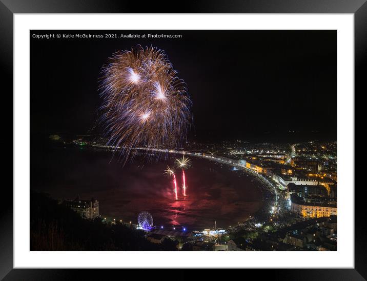 Llandudno beach firework display Framed Mounted Print by Katie McGuinness