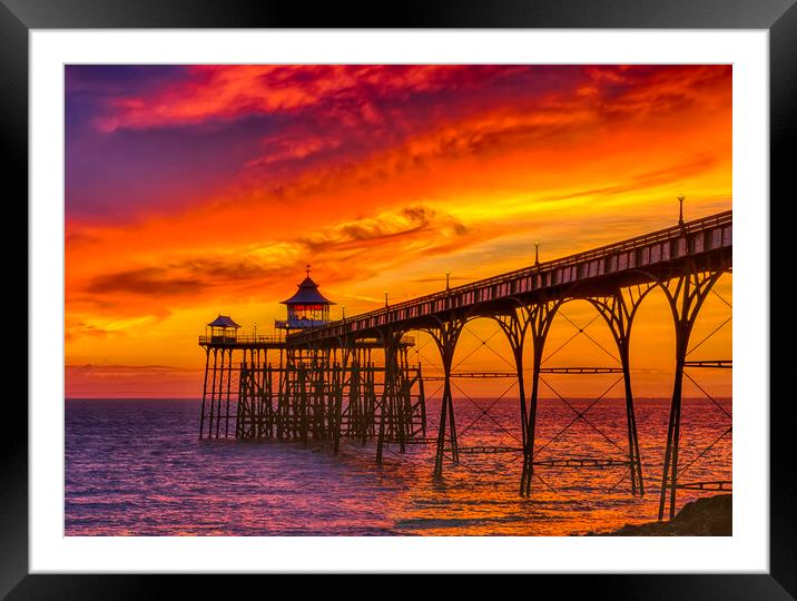 Clevedon Pier at Sunset Framed Mounted Print by Rory Hailes